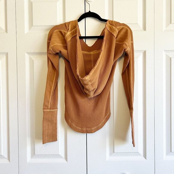 Free People Margo Bran Burnt Orange Waffle Knit Hoodie Women's Size X-Small XS - Picture 4 of 9